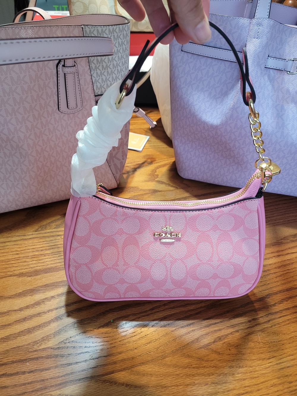 Coach Pink Signature Jacquard Mini Bag with Gold Hardware